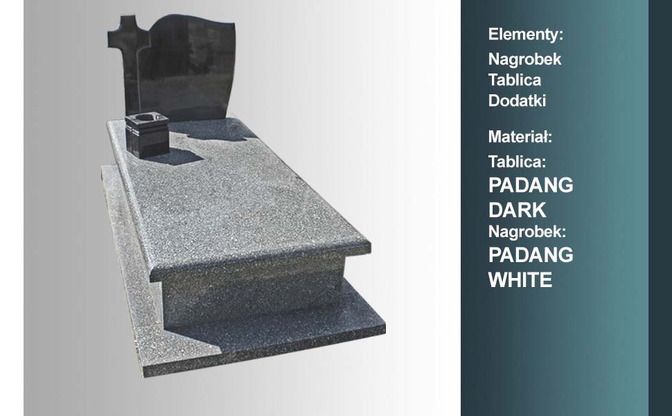 materiał nagrobka: padang white, materiał tablicy: padang dark