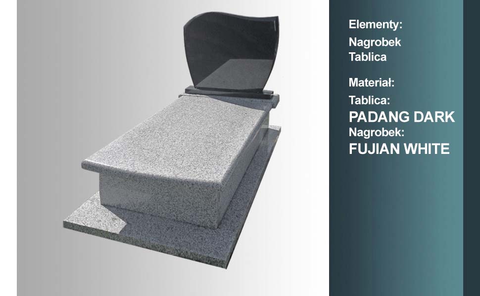 materiał nagrobka: fujian white, materiał tablicy: padang dark