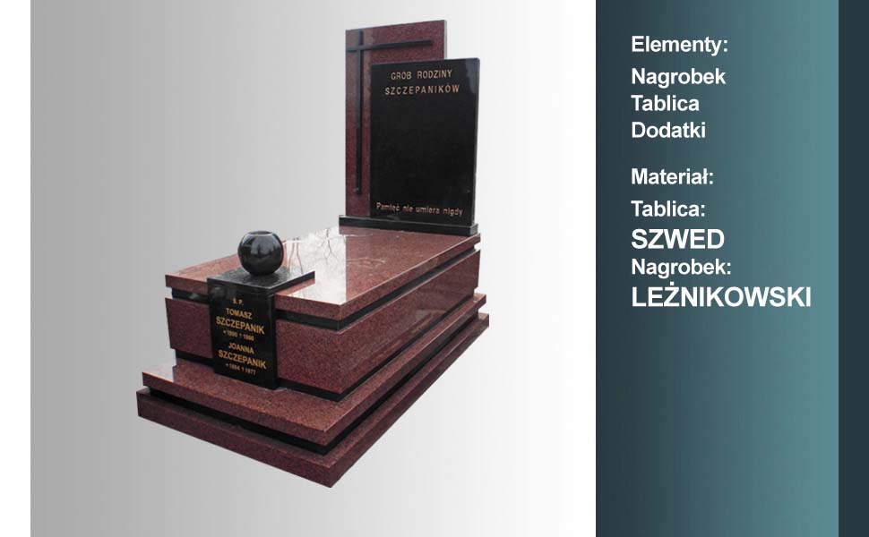 materiał nagrobka: leżnikowski, materiał tablicy: szwed