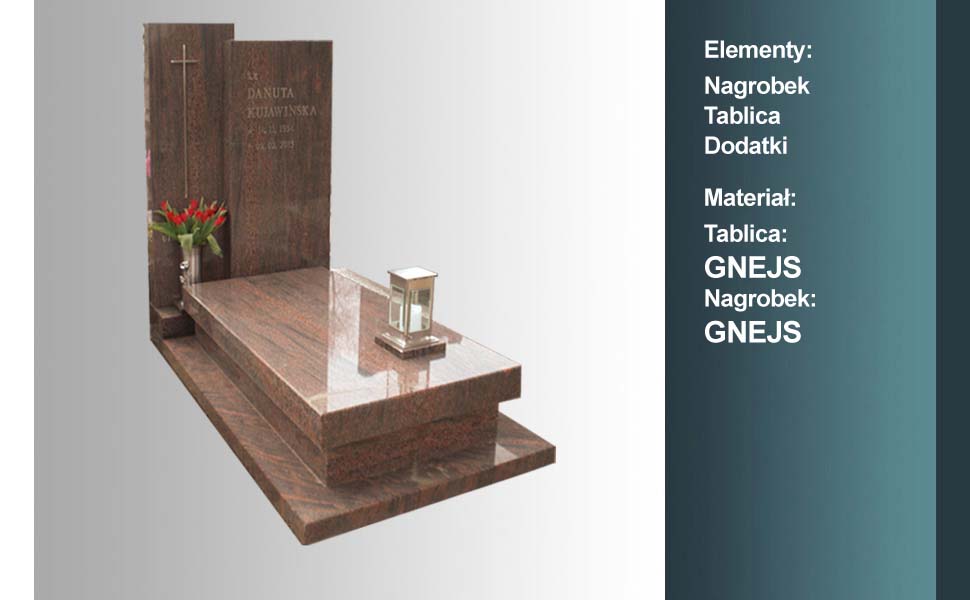 materiał nagrobka: gnejs, materiał tablicy: gnejs
