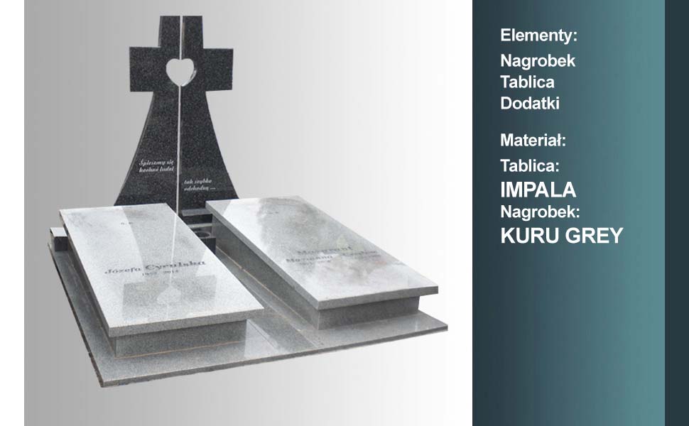 materiał nagrobka: kuru grey, materiał tablicy: impala