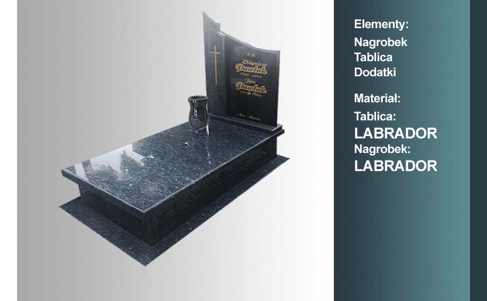 materiał nagrobka: labrador, materiał tablicy: labrador