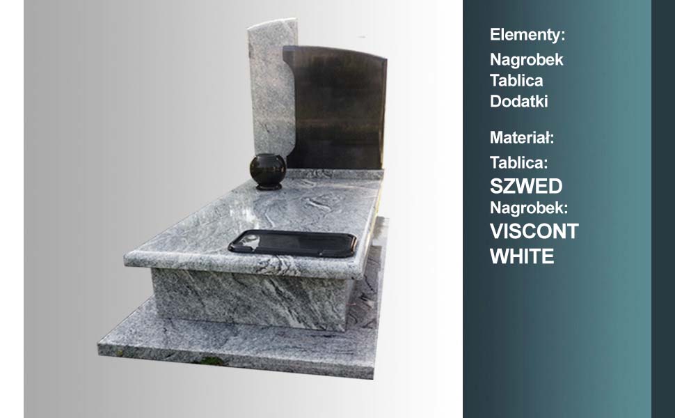 materiał nagrobka: viscont white, materiał tablicy: szwed