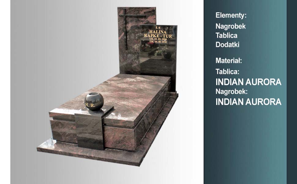 materiał nagrobka: indian aurora, materiał tablicy: indian aurora