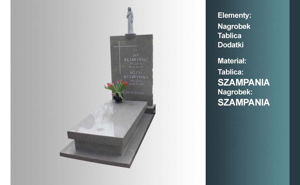 materiał nagrobka: szampania, materiał tablicy: szampania