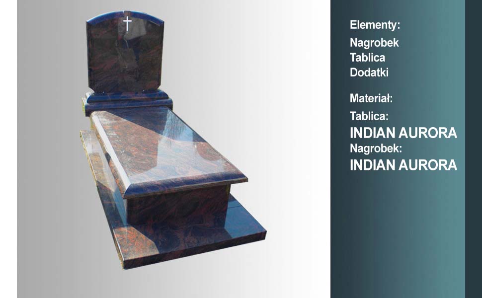 materiał nagrobka: indian aurora, materiał tablicy: indian aurora